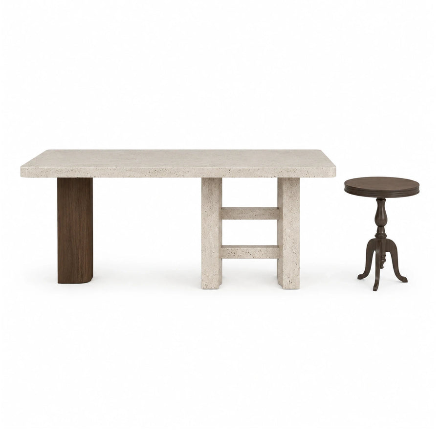 Travertine Dining Table with Wood Base