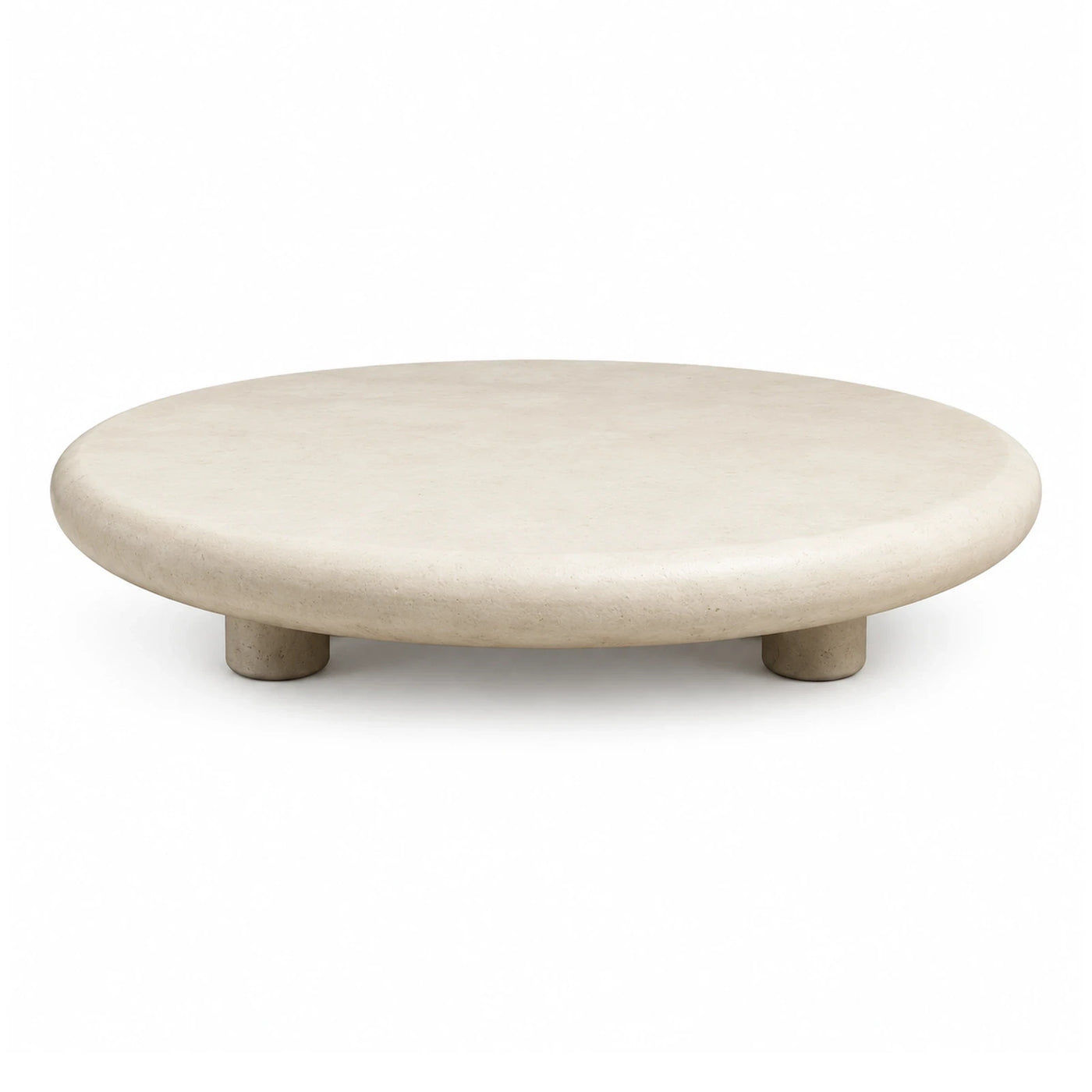 Round Beige Stone Coffee Table with Cylindrical Legs