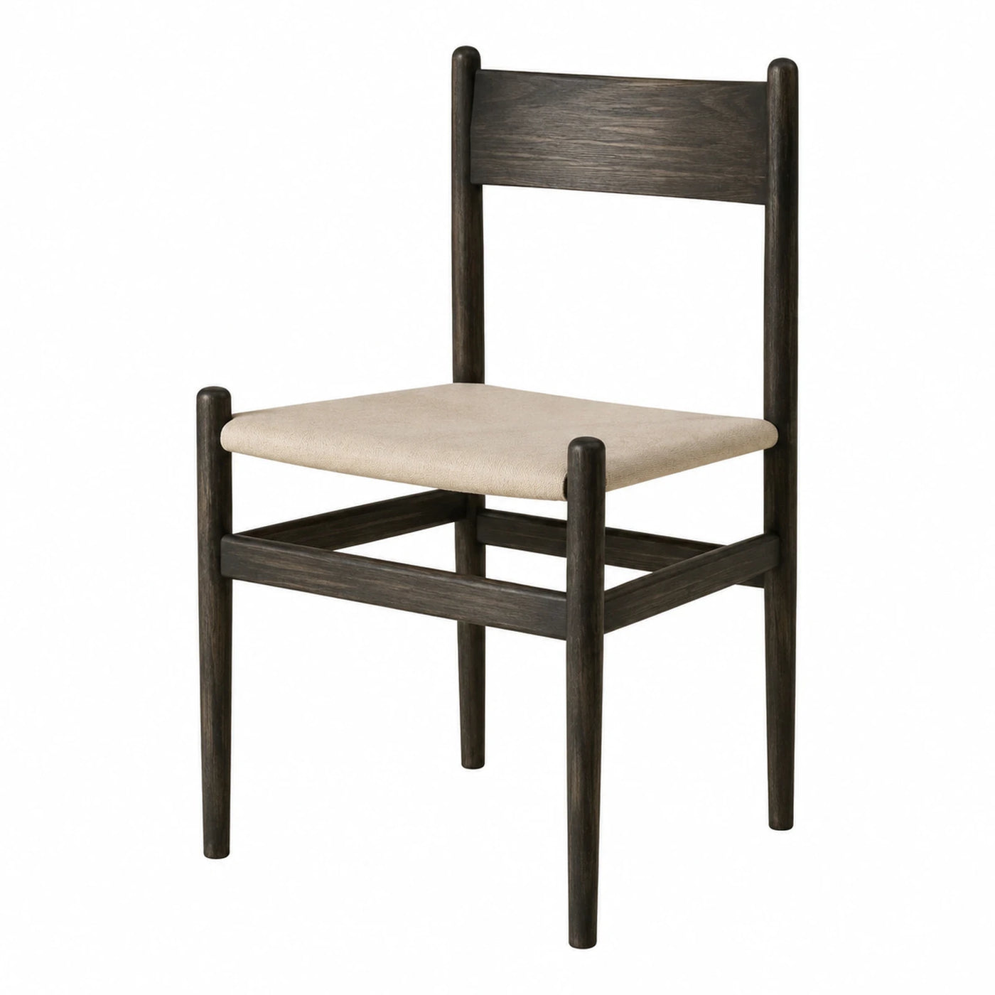 Dark Wood Dining Chair with Beige Upholstered Seat