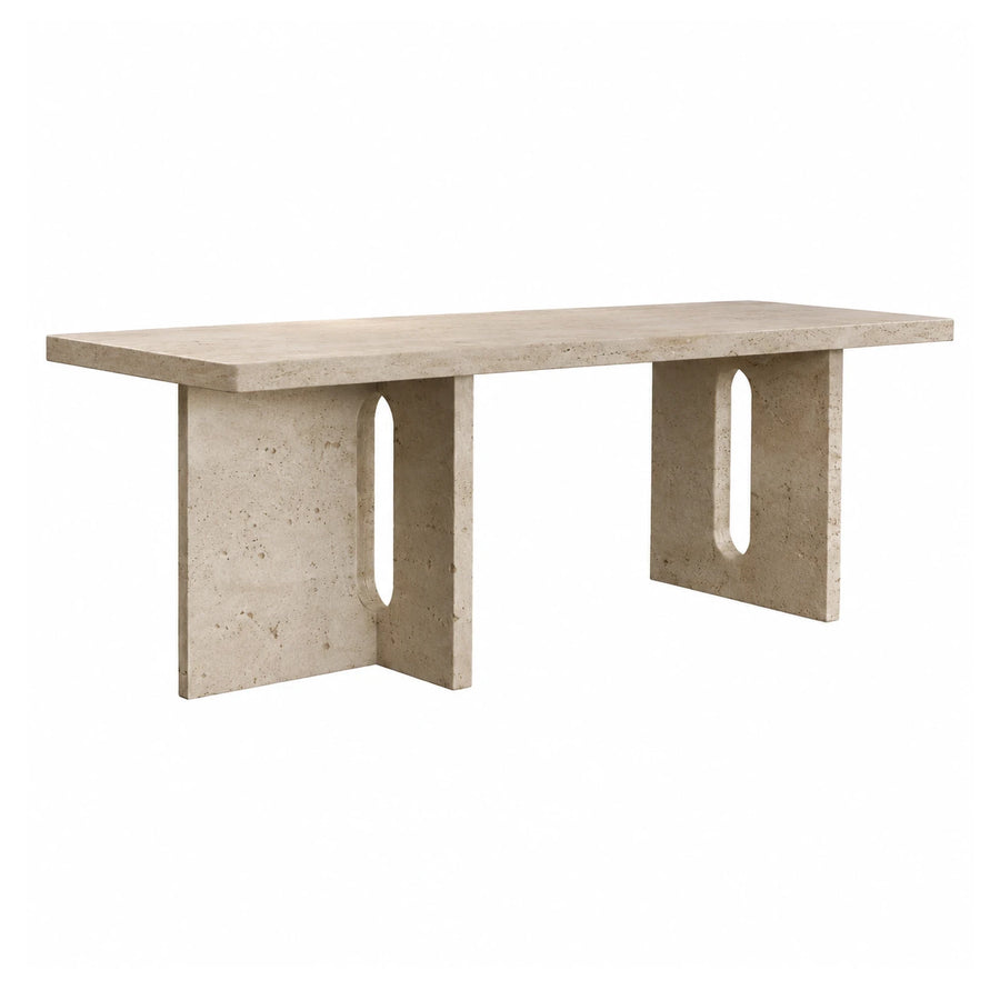 Travertine Stone Console Table with Oval Cutouts