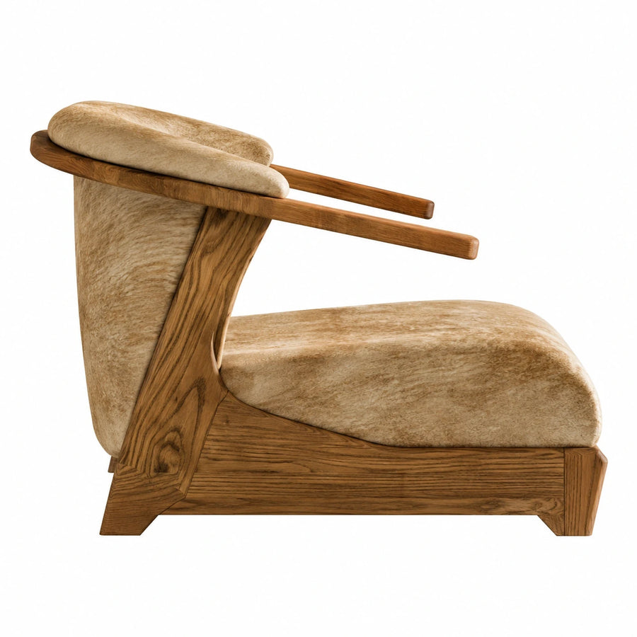 Wooden Frame Lounge Chair with Beige Upholstery