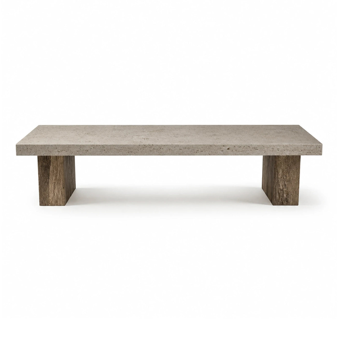 Travertine Top Bench with Wood Block Legs