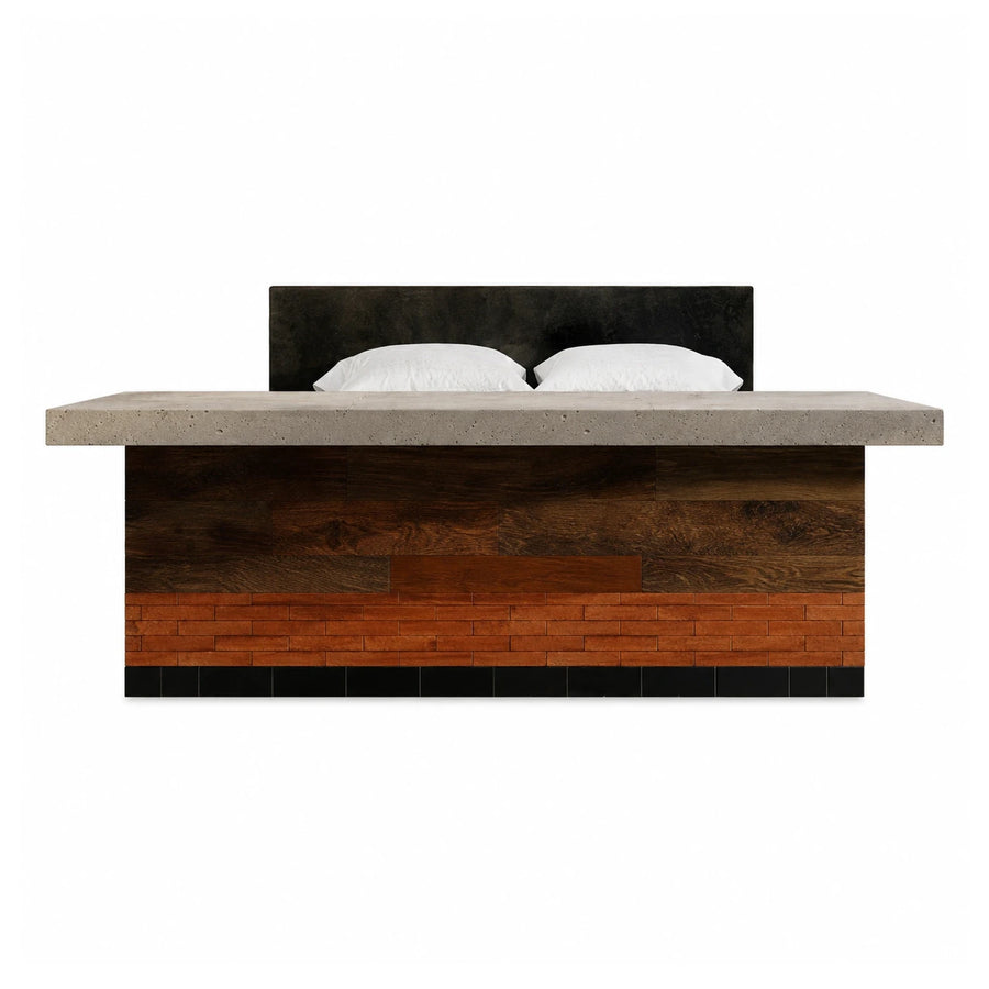 Modern Platform Bed with Stone Top and Wood Base