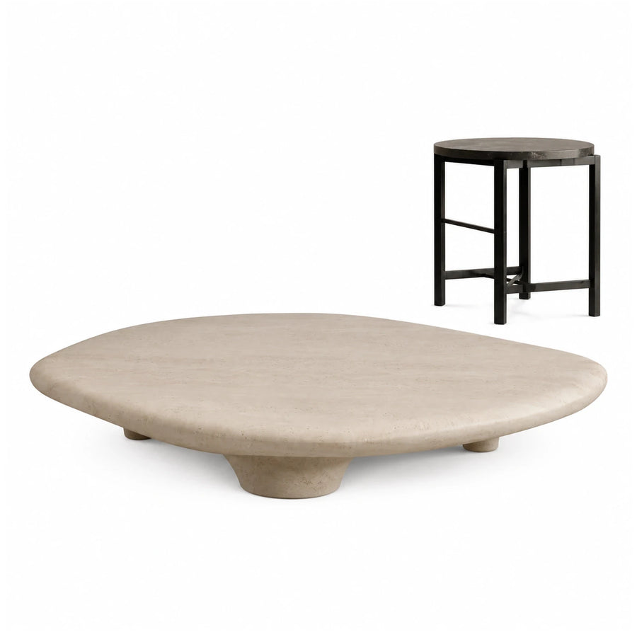 Organic Stone Coffee Table and Metal Side Table Set