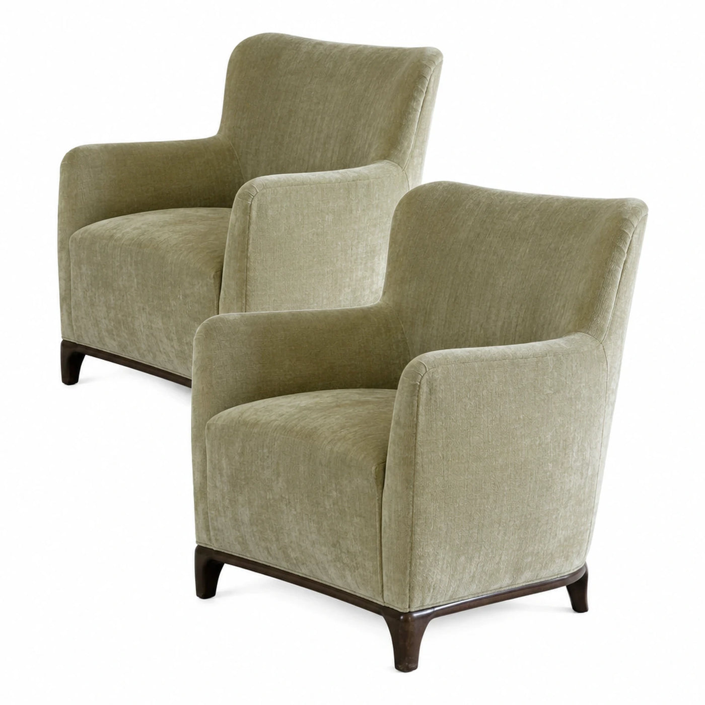 Green Fabric Armchair Set with Dark Wood Legs