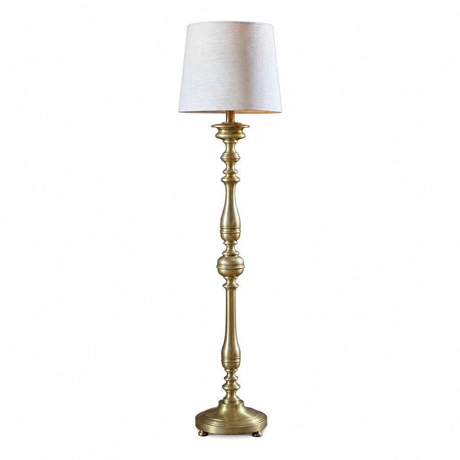 Antique Brass Floor Lamp with White Fabric Shade
