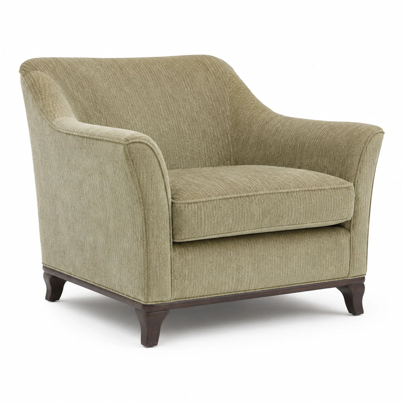 Green Fabric Armchair with Dark Wood Legs