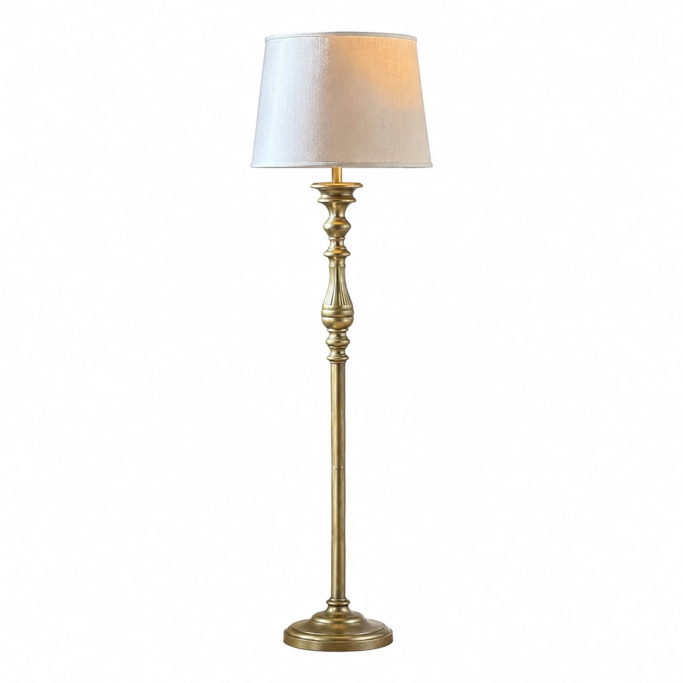 Antique Brass Floor Lamp with White Fabric Shade