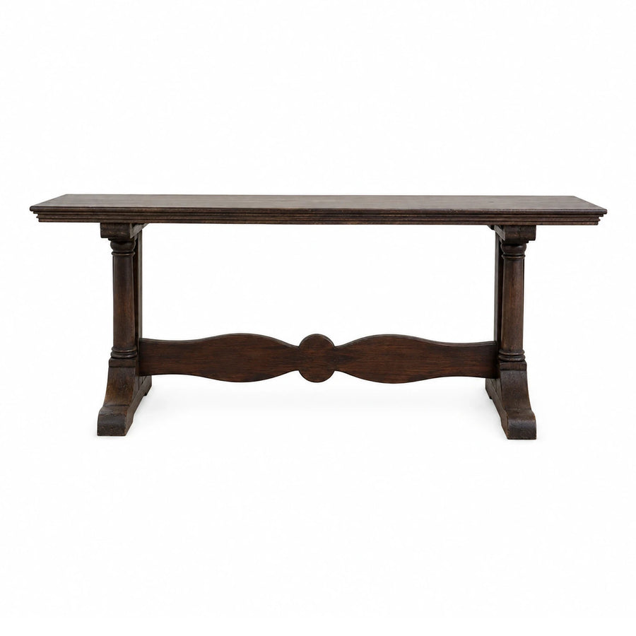 Dark Wood Trestle Dining Table with Turned Legs