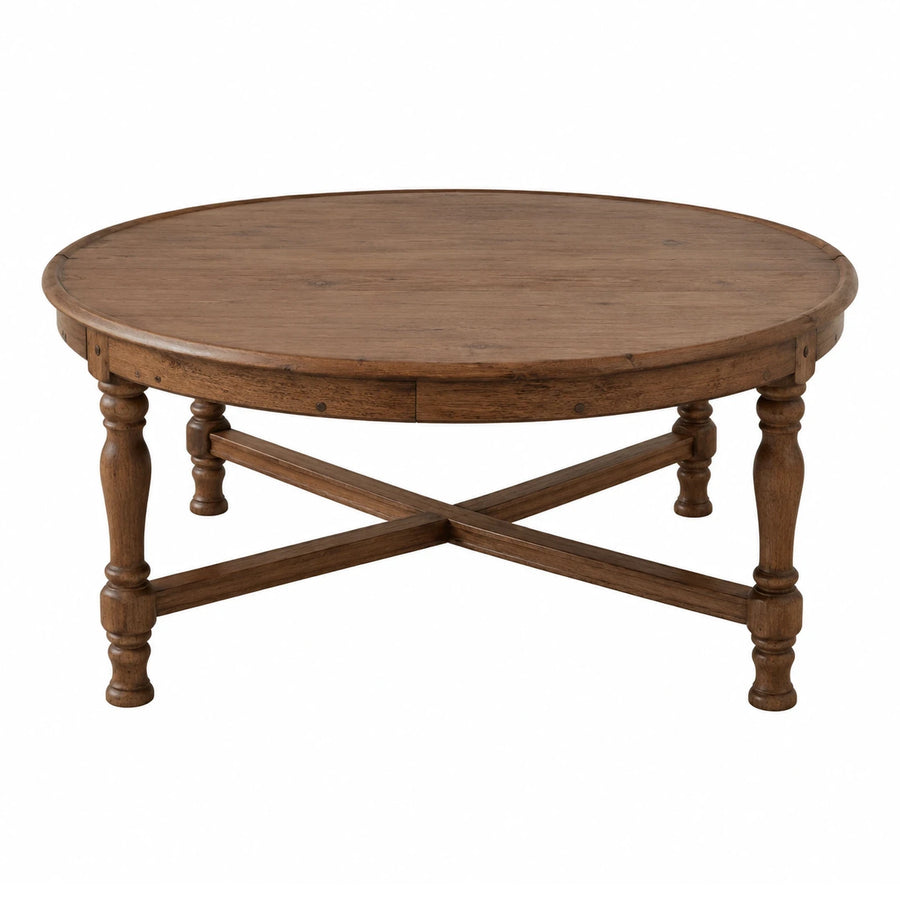 Round Wooden Coffee Table with Turned Legs