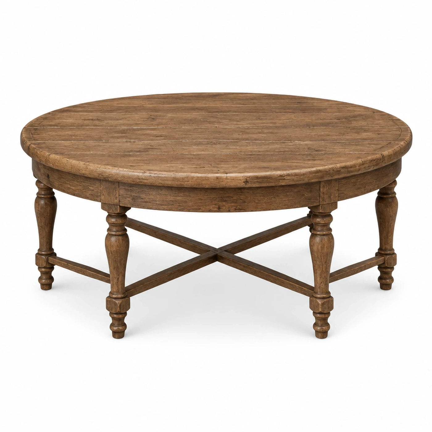 Round Wooden Coffee Table with Turned Legs