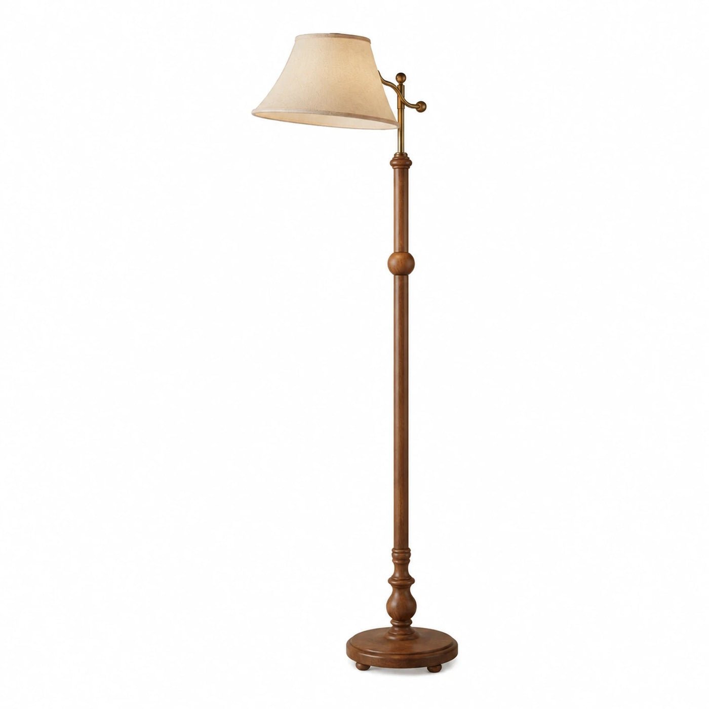 Wooden Floor Lamp with Beige Fabric Shade