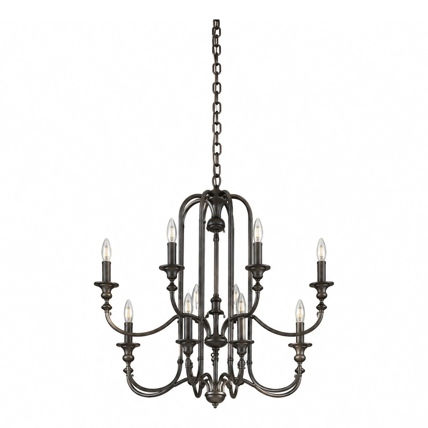 Dark Bronze Metal Chandelier with Candle Style Bulbs