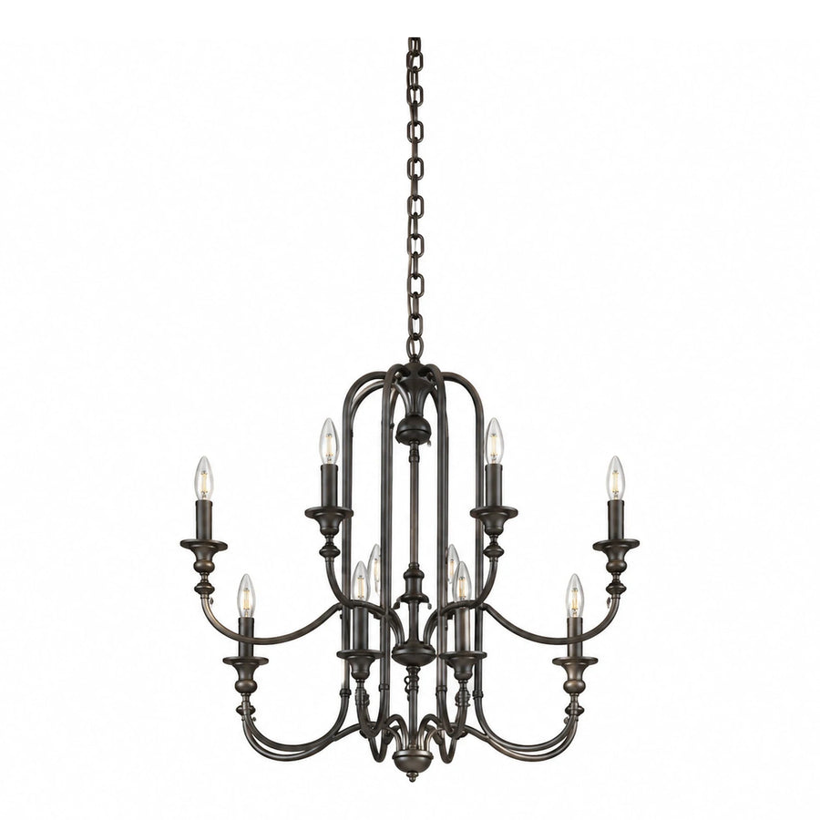 Dark Bronze Metal Chandelier with Candle Style Bulbs