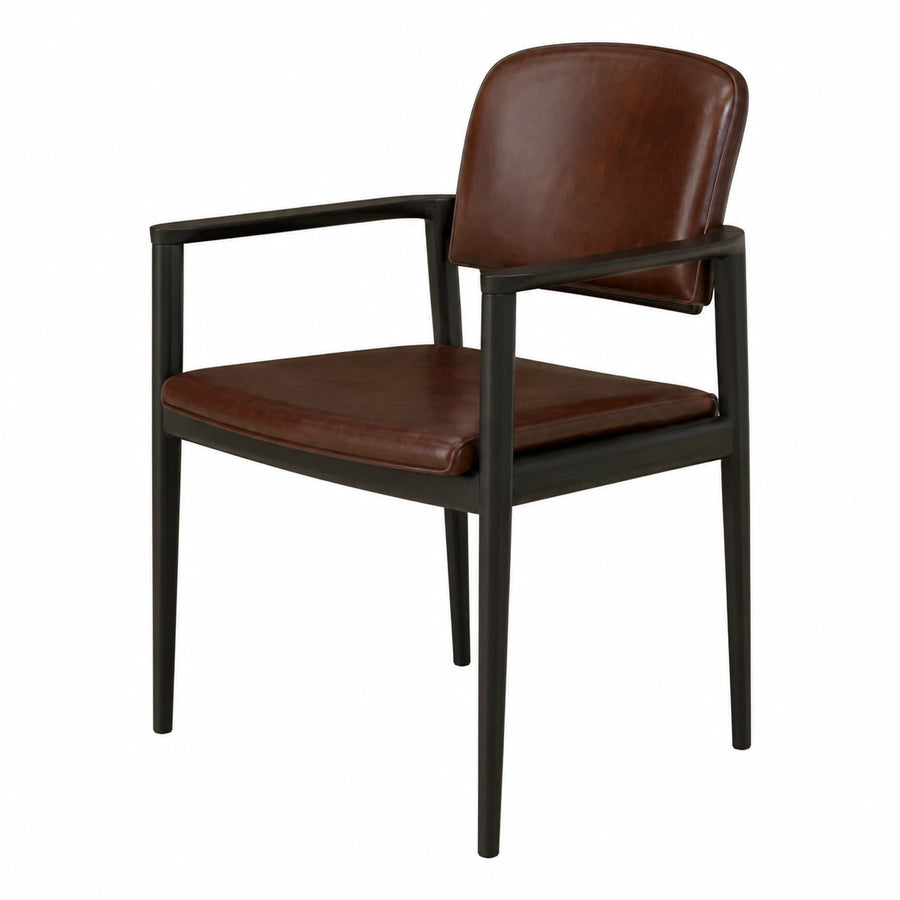 Brown Leather Armchair with Dark Wood Frame