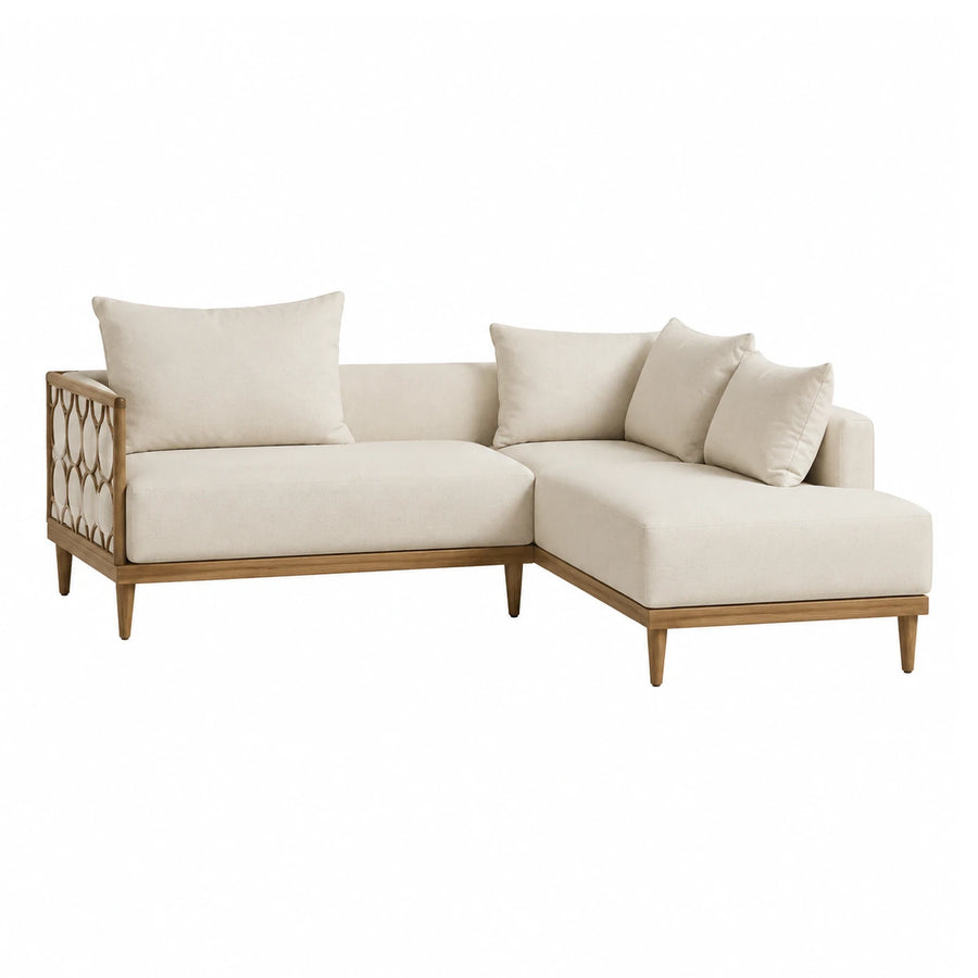 Cream Fabric Sectional Sofa with Wood Frame