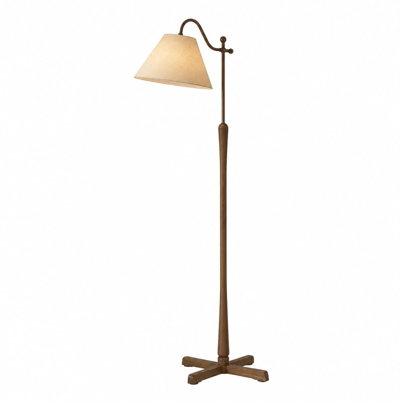 Wooden Floor Lamp with Beige Fabric Shade