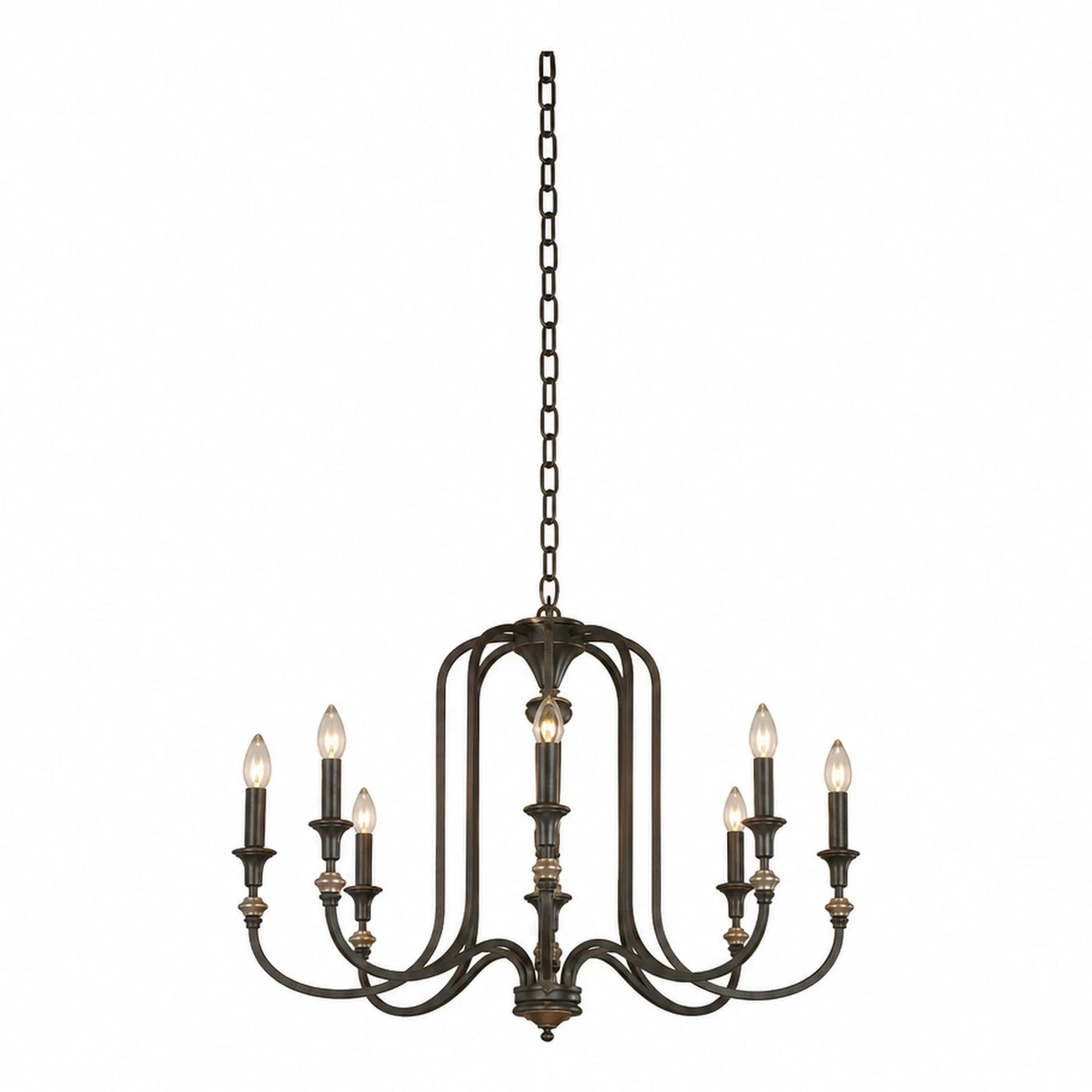 Dark Bronze Metal Cage Chandelier with Candle Lights