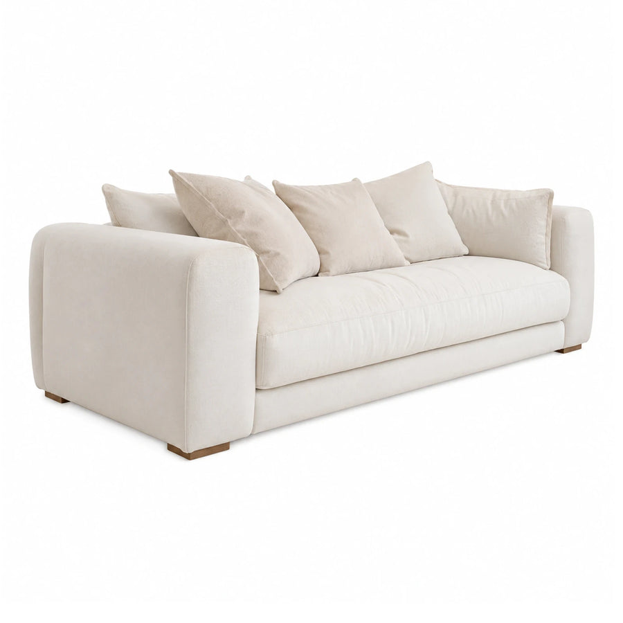 Cream Fabric Sofa with Wooden Legs