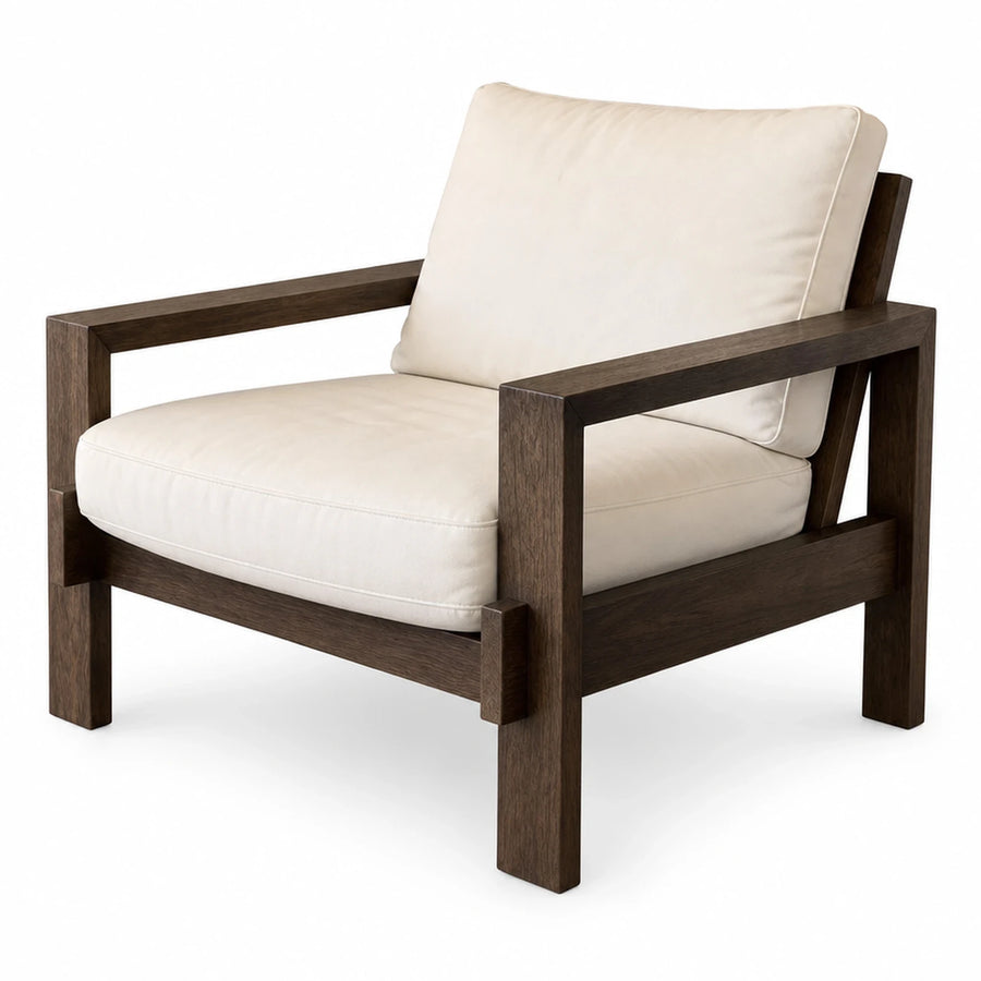 Dark Wood Frame Cream Cushion Armchair