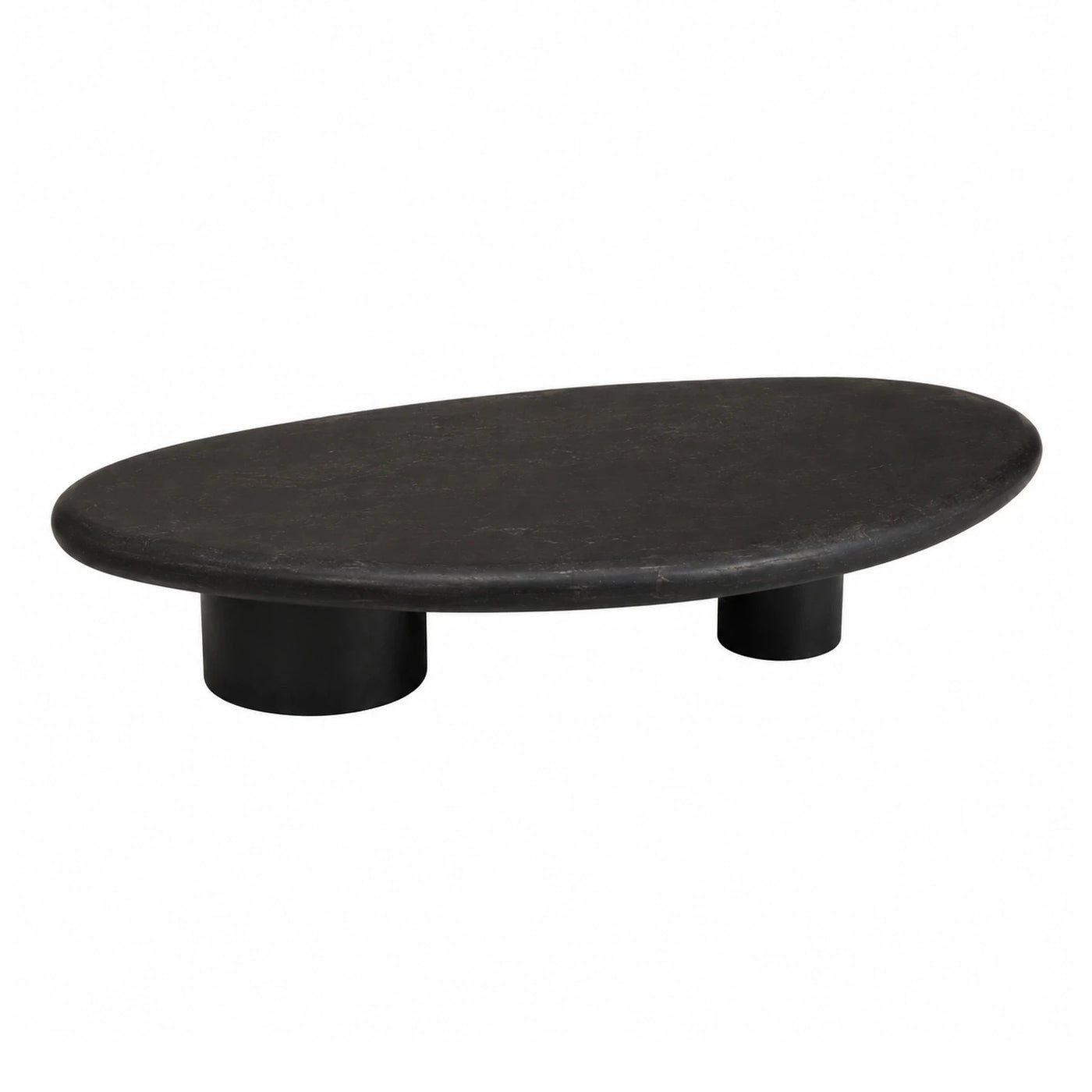 Black Oval Stone Coffee Table with Cylindrical Legs