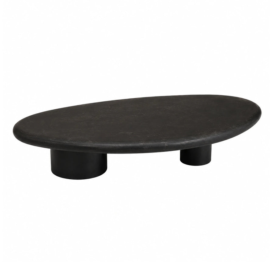 Black Oval Stone Coffee Table with Cylindrical Legs