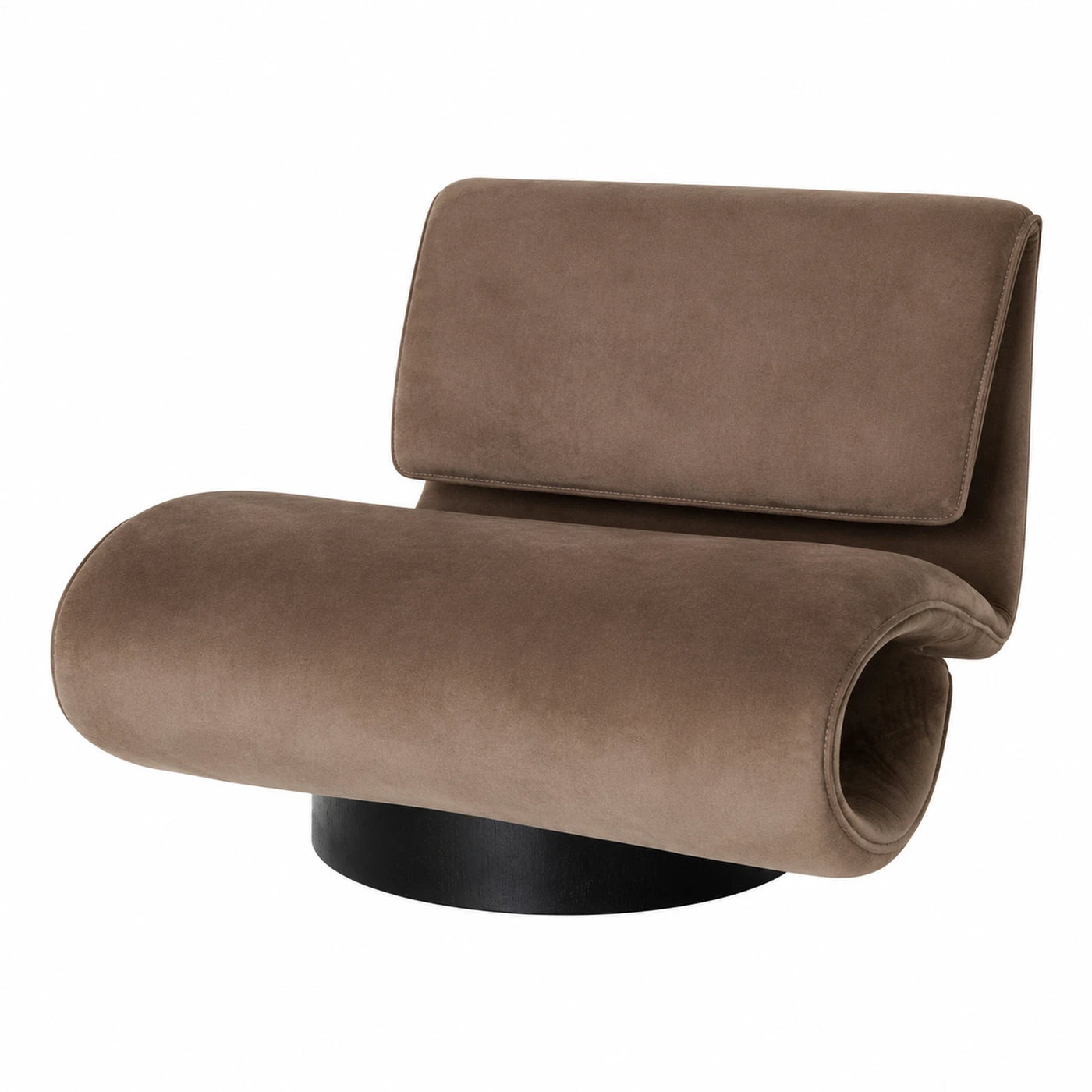 Brown Velvet Swivel Lounge Chair with Cylindrical Base