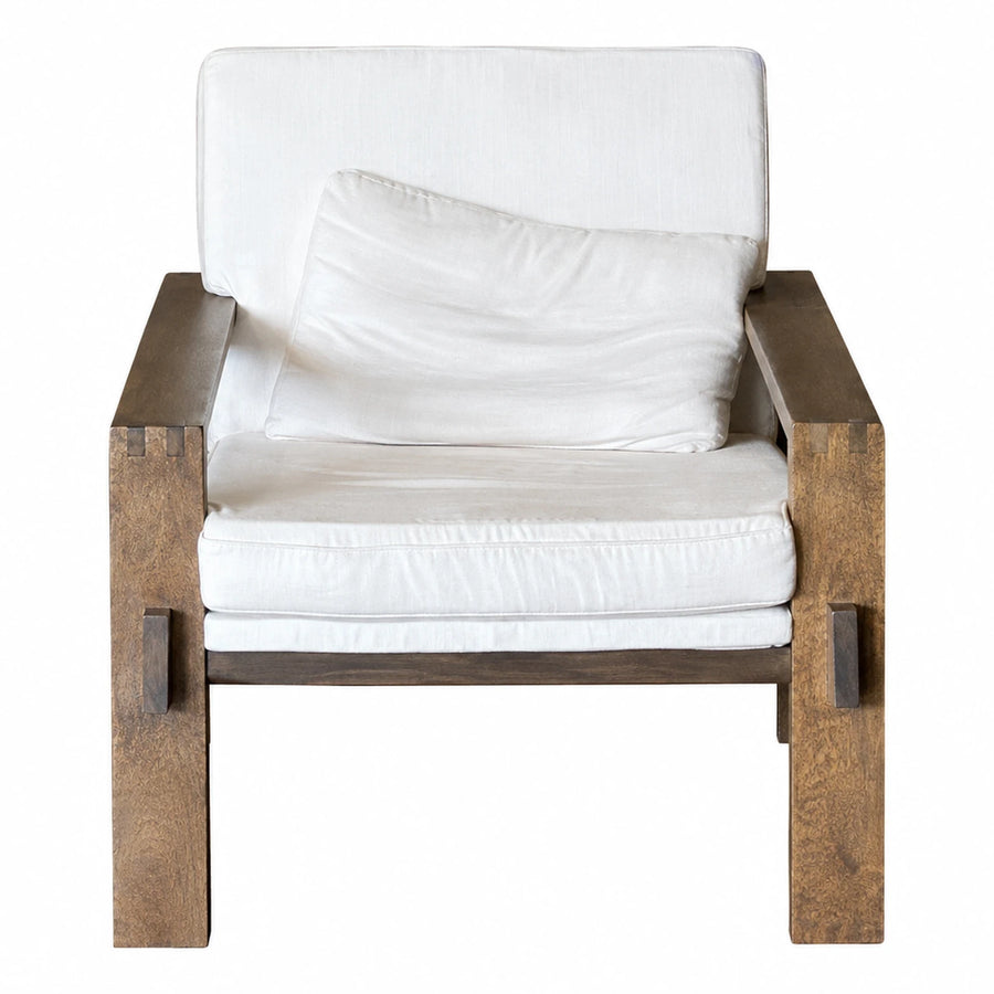 White Fabric Lounge Chair with Wood Frame