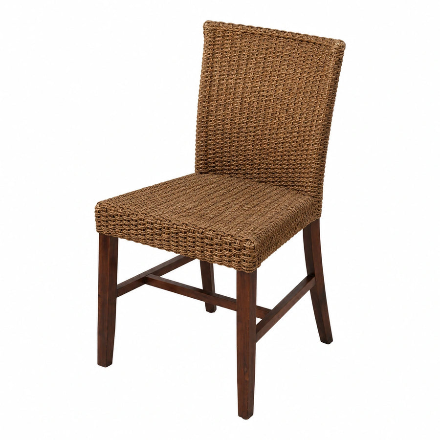 Woven Rattan Dining Chair with Dark Wood Legs