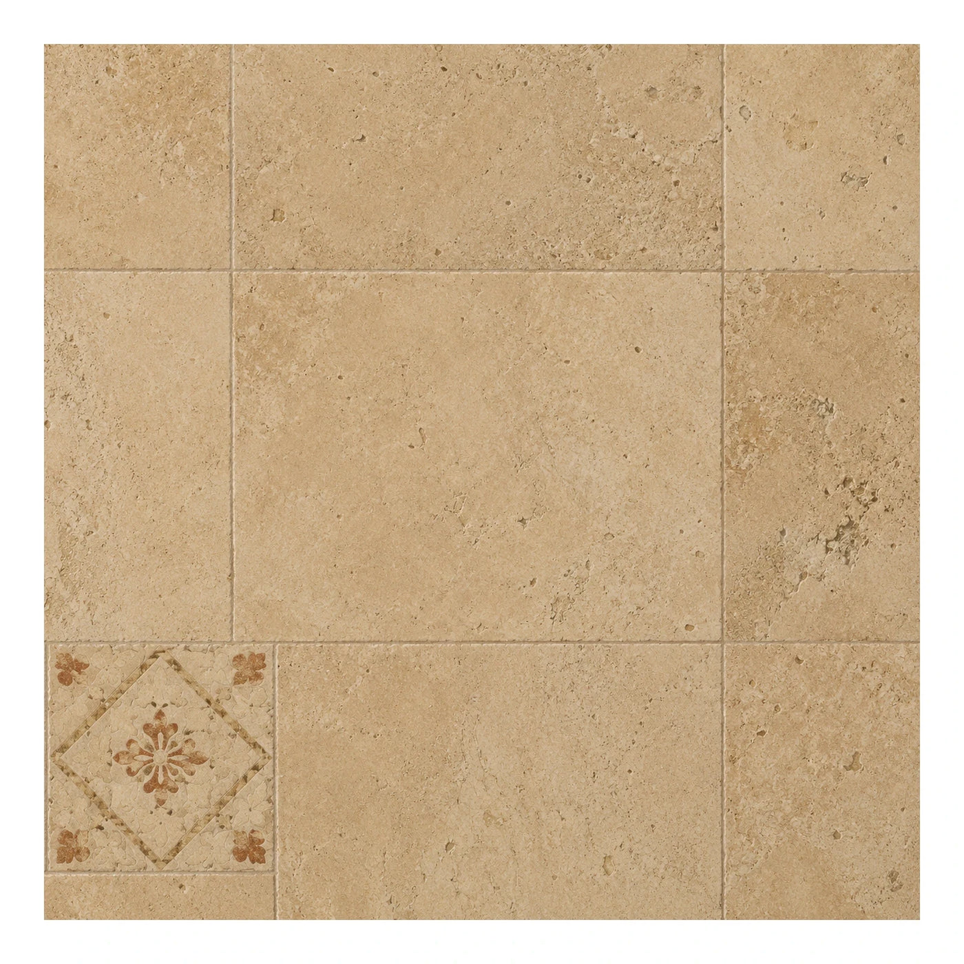 Beige Travertine Floor Tile with Decorative Insert