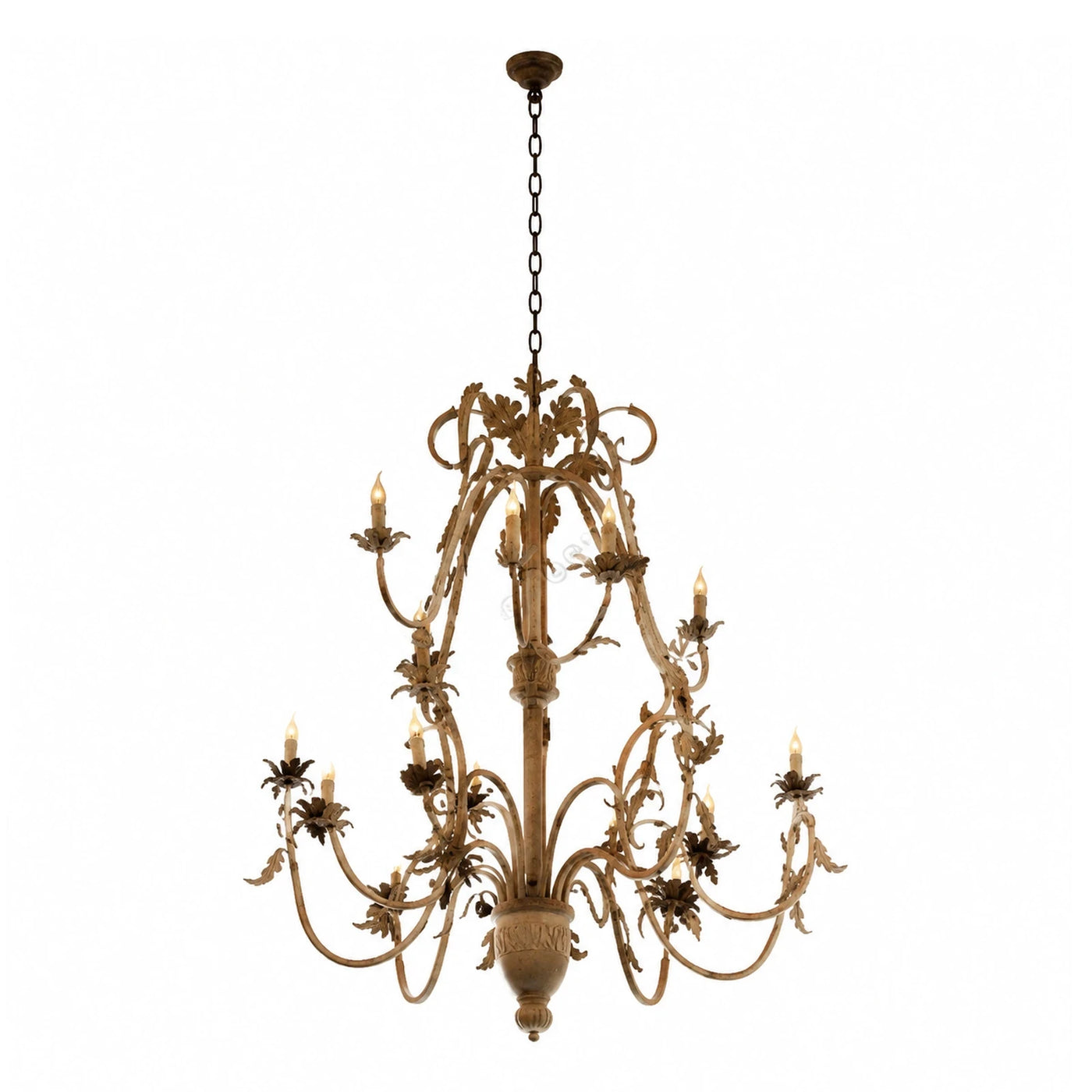 Vintage Gold Metal Chandelier with Leaf Details