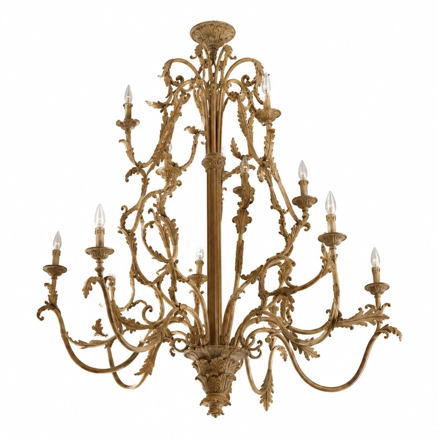 Gold Leaf Scrollwork Chandelier with Candle Lights