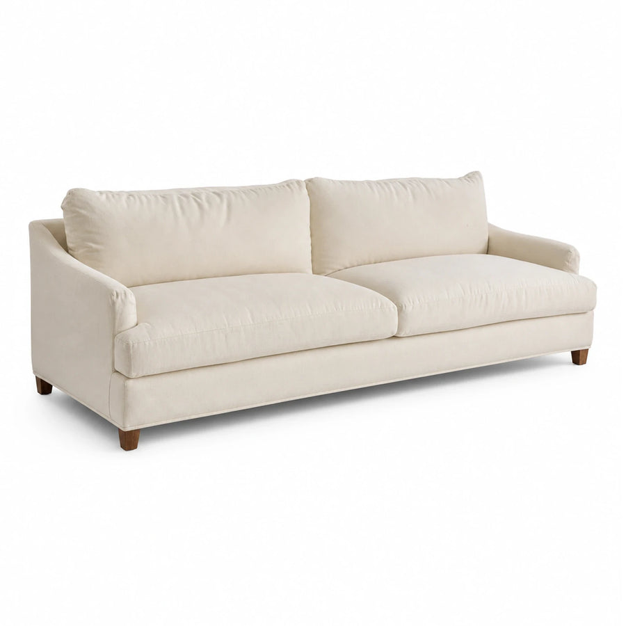 Cream Fabric Sofa with Wooden Legs