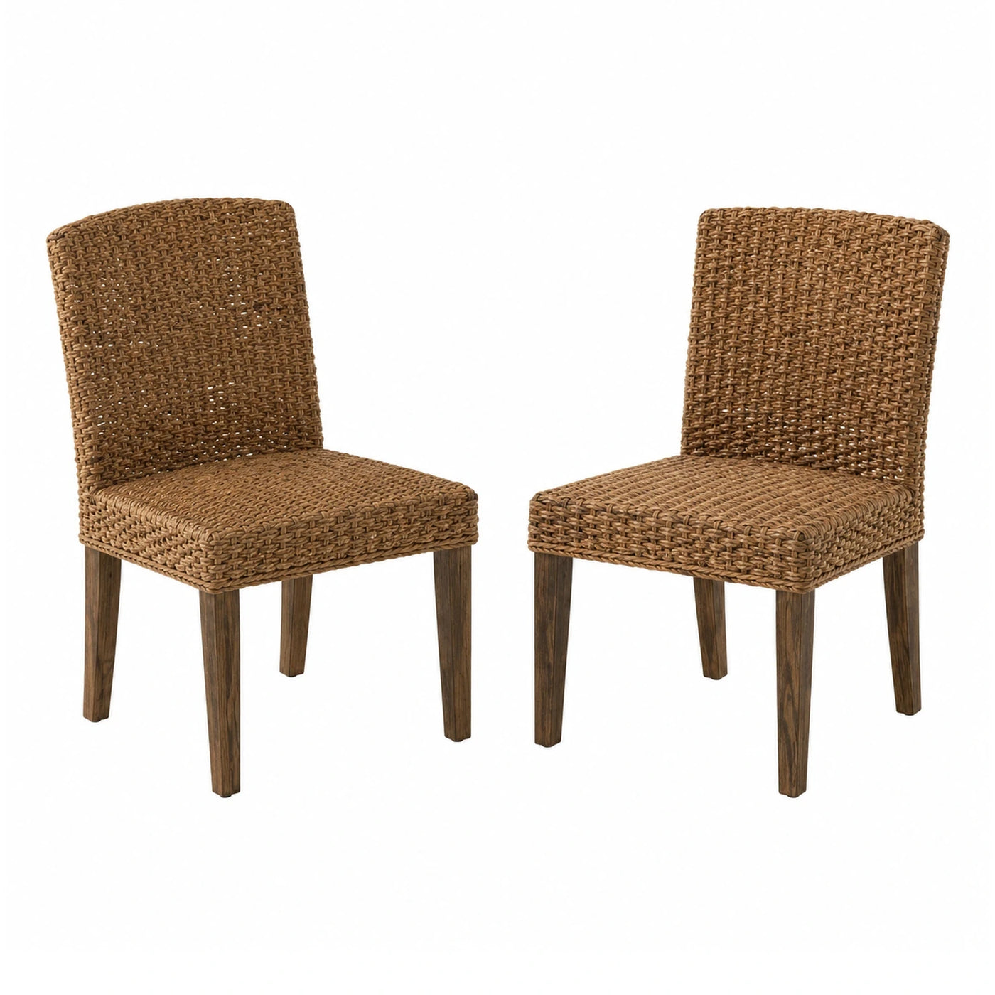 Woven Rattan Dining Chairs with Wood Legs