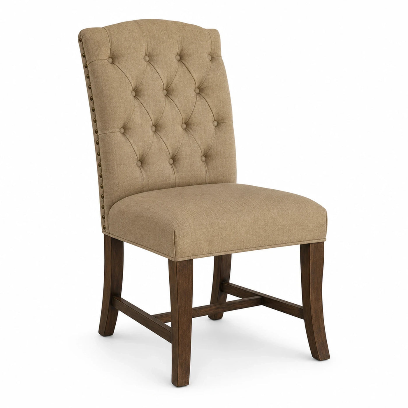 Beige Tufted Fabric Dining Chair with Nailhead Trim