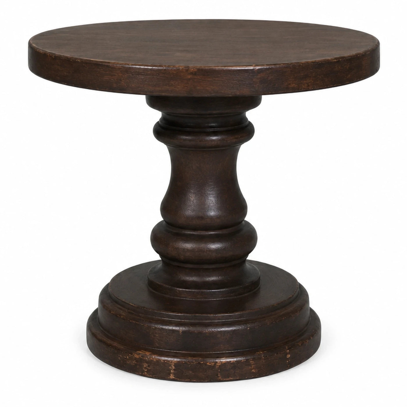 Dark Wood Round Pedestal Side Table