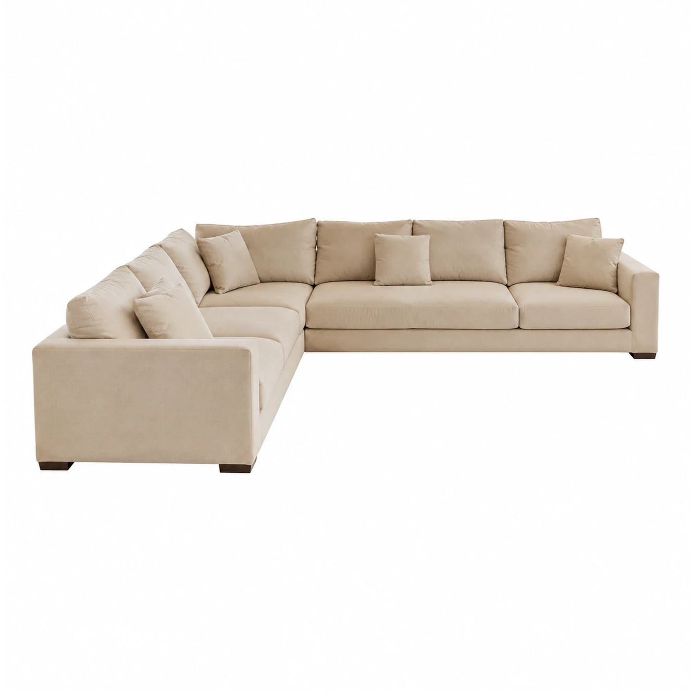 Beige Fabric L-Shaped Sectional Sofa with Throw Pillows