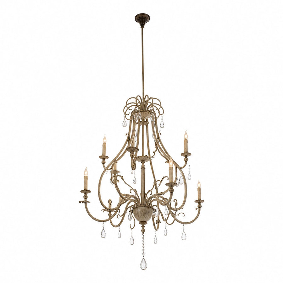 Vintage Gold Chandelier with Crystal Drops