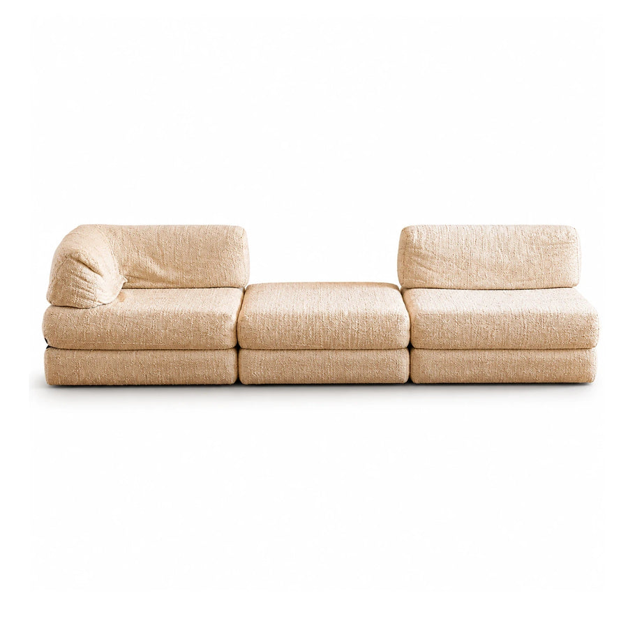 Beige Modular Sectional Sofa with Textured Fabric