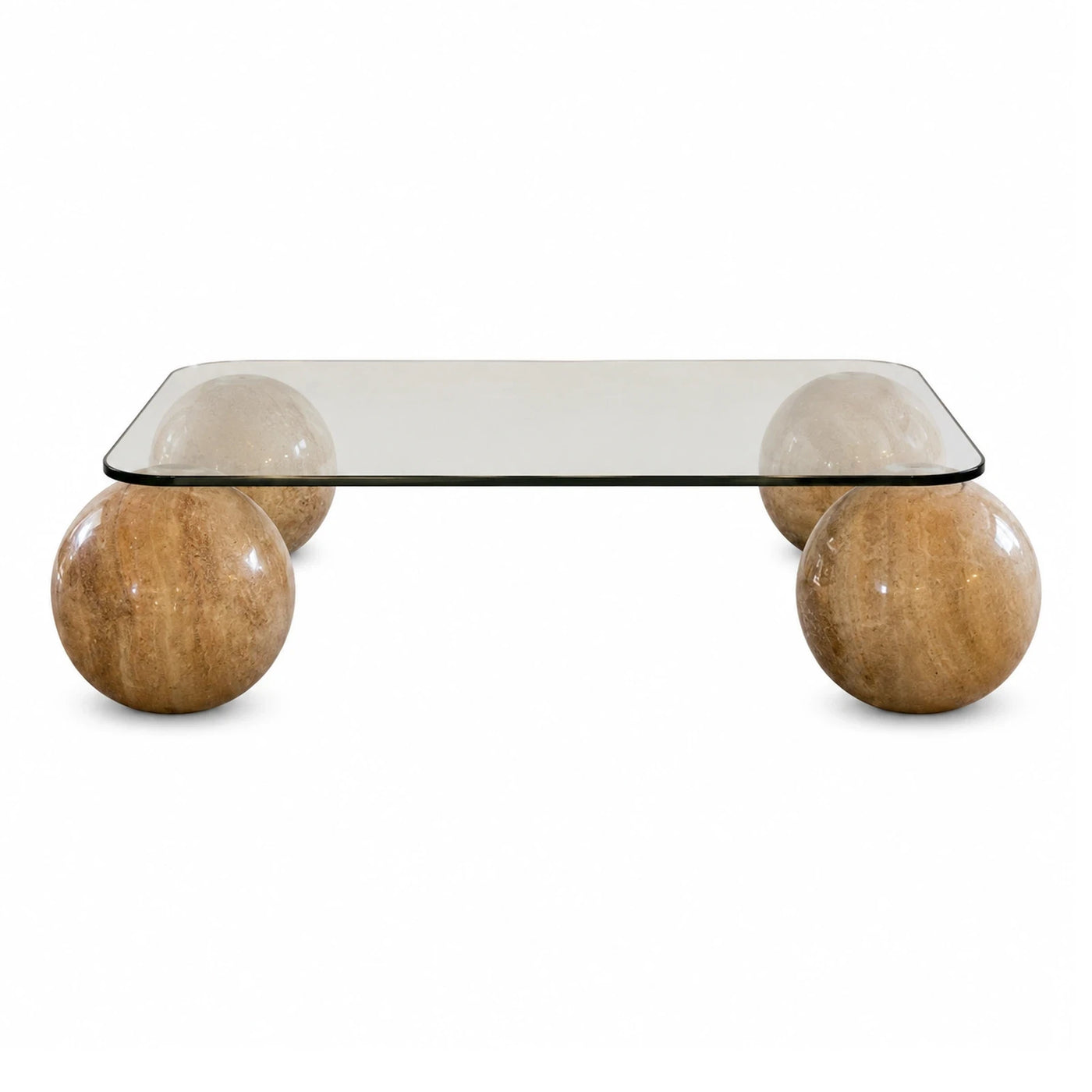 Glass Top Coffee Table with Stone Sphere Base