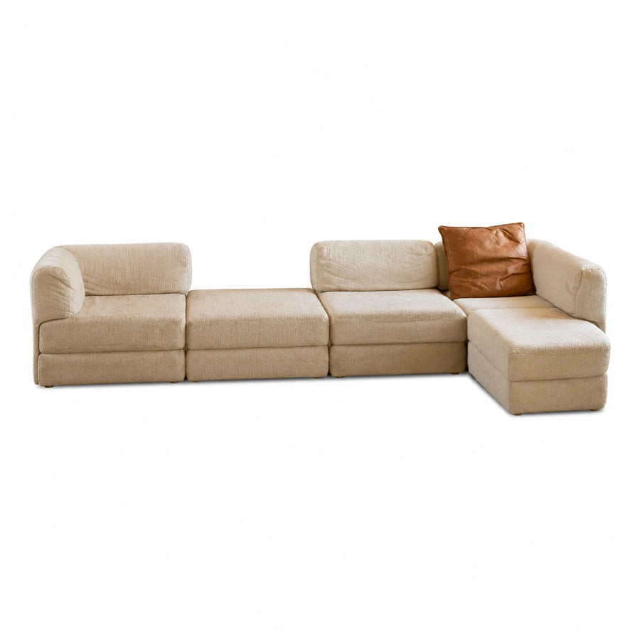 Beige Modular Sectional Sofa with Ottoman