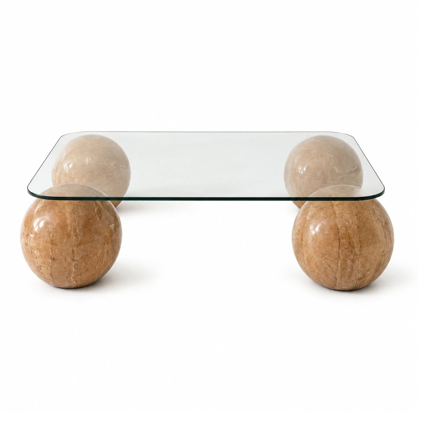 Glass Top Coffee Table with Stone Sphere Base