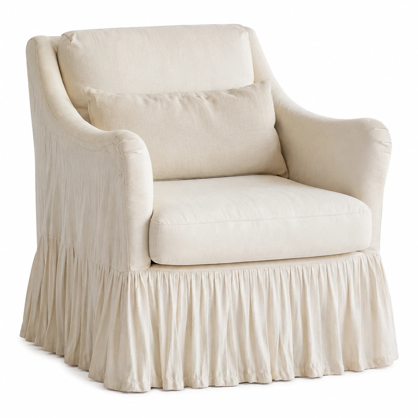 Cream Fabric Armchair with Ruffled Skirt