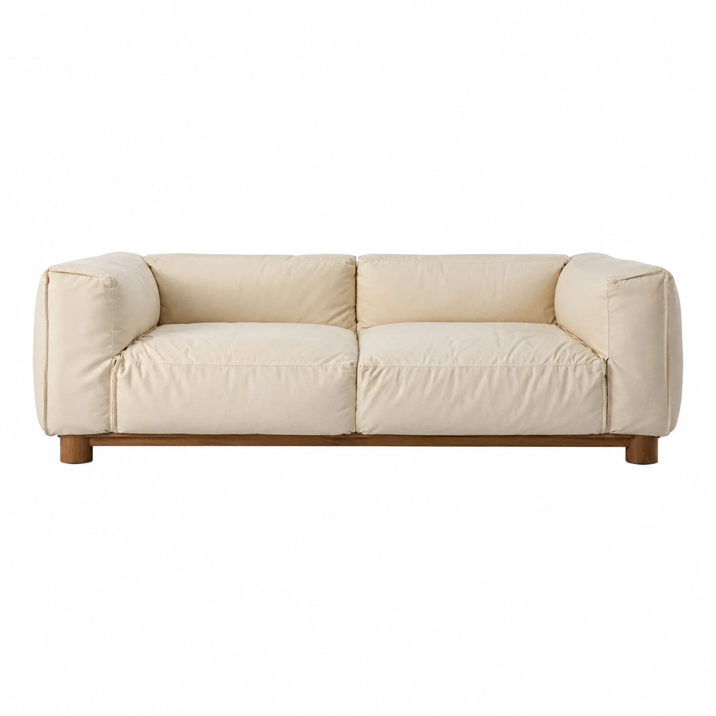 Cream Leather Sofa with Wooden Base