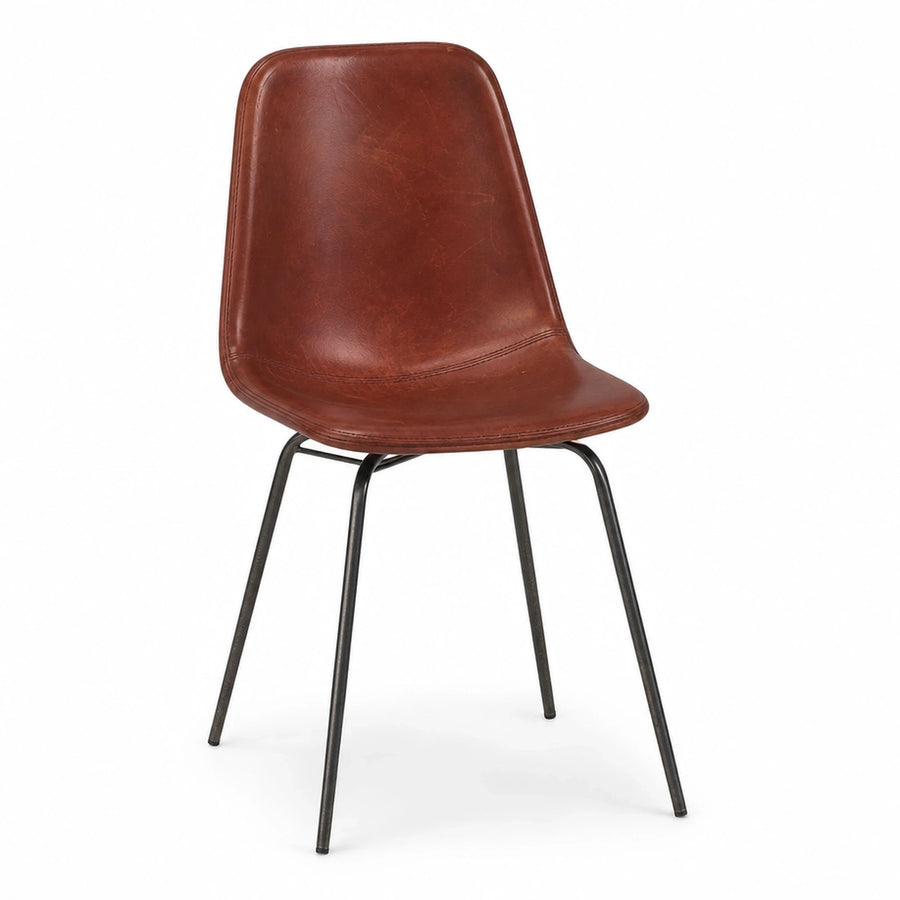 Brown Leather Dining Chair with Black Metal Legs