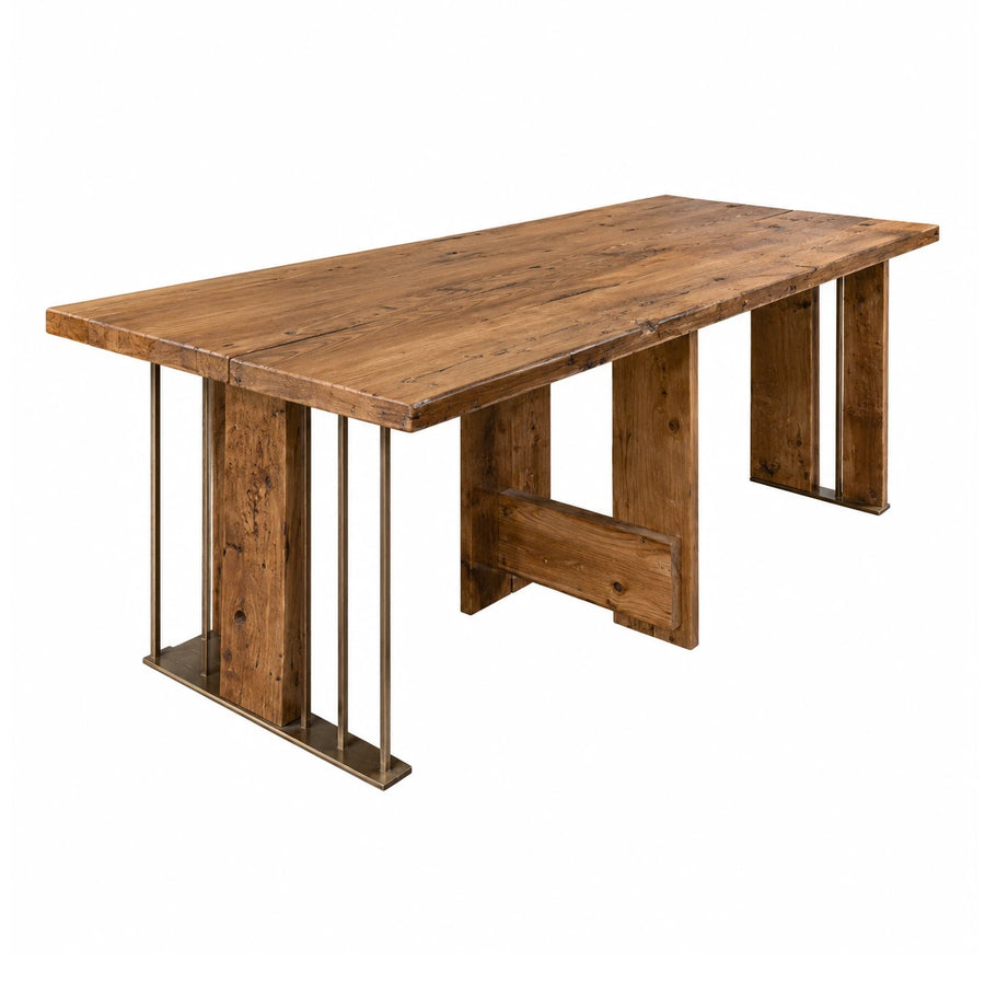 Rustic Wood Dining Table with Metal Accents