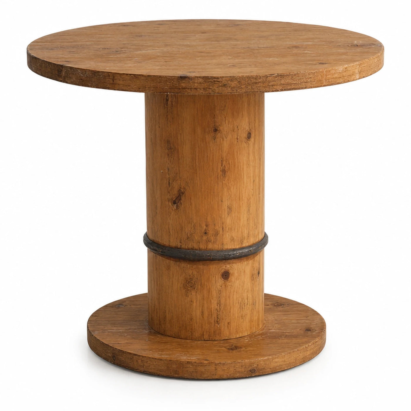 Round Wooden Pedestal Table with Metal Band