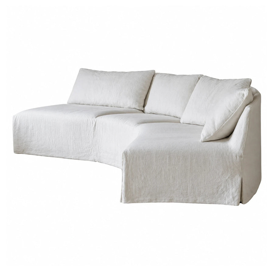 White Curved Sectional Sofa with Loose Cushions