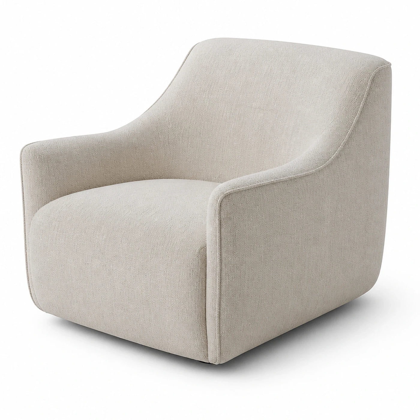 Beige Boucle Lounge Chair with Curved Back