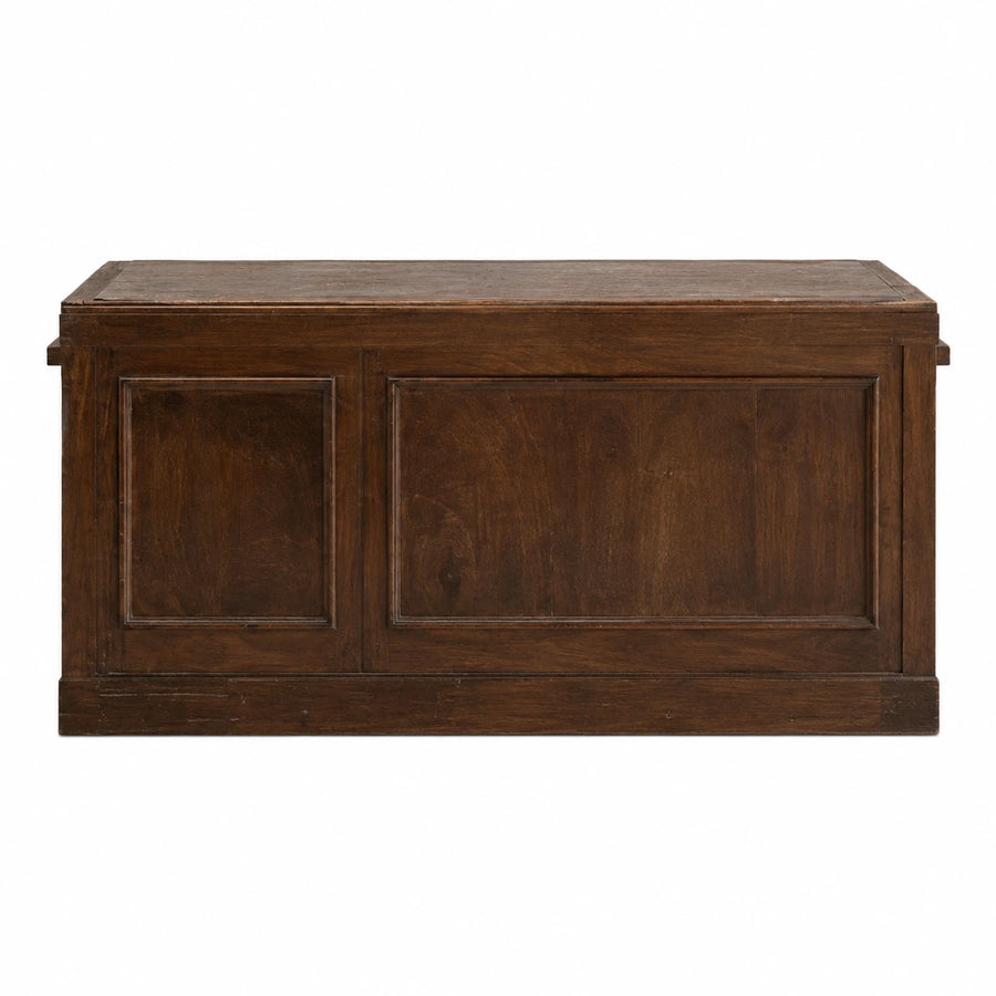 Dark Brown Wooden Storage Trunk with Paneled Front
